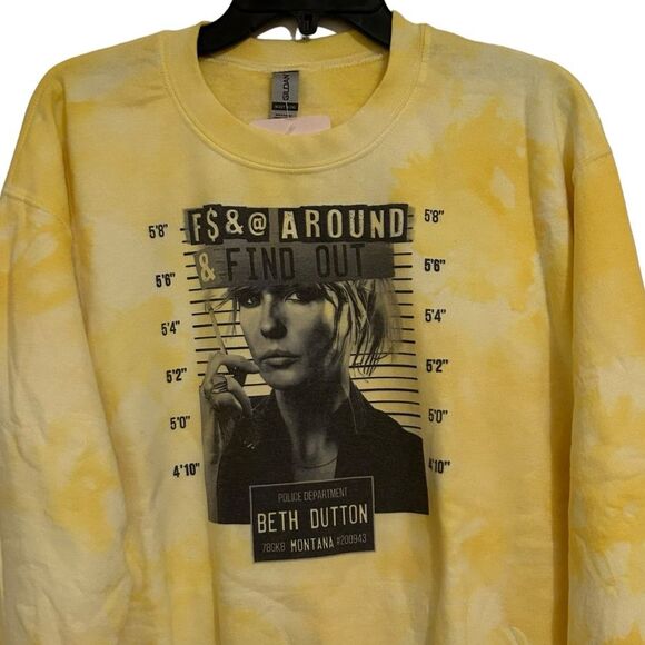 NWT Yellow Tie-Dye Beth Dutton Mugshot Graphic Crewneck Sweatshirt M - Picture 2 of 6